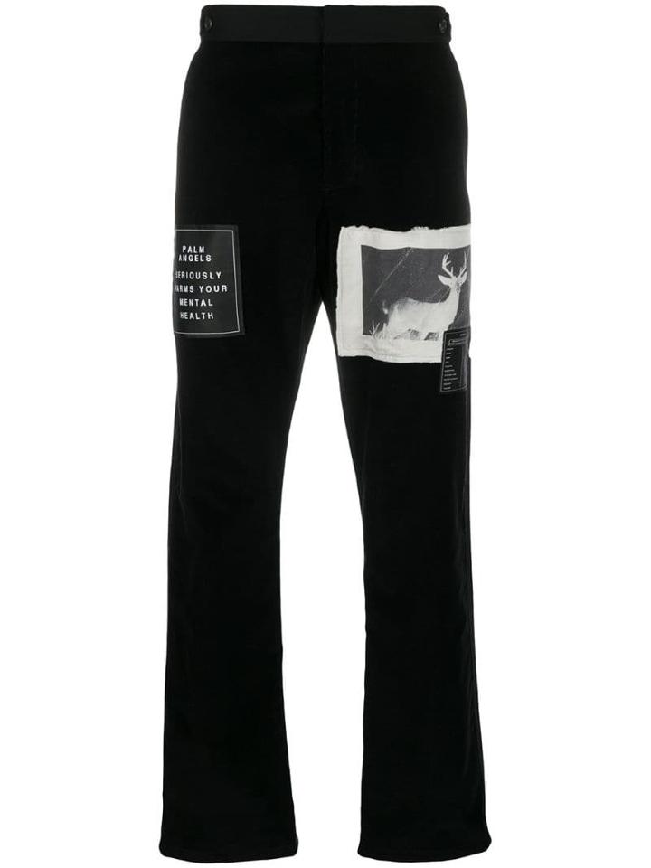 Palm Angels Patch Embellished Straight Trousers - Black