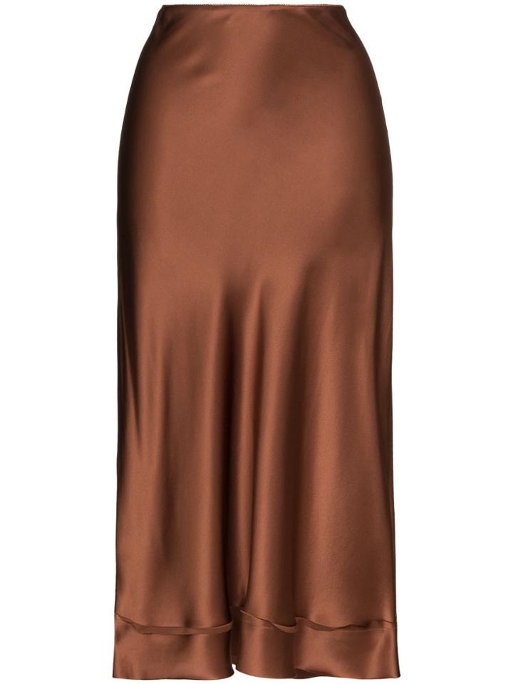 Lee Mathews Stella Silk Midi Skirt - Brown