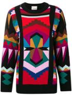 Laneus Geometric Pattern Sweater - Black