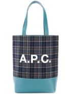 A.p.c. Checked Logo Tote - Blue