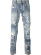 Dolce & Gabbana Patchwork Jeans, Men's, Size: 56, Blue, Cotton/calf Leather