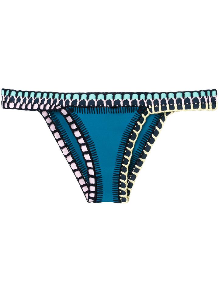 Kiini Embroidered Flor Bikini Bottom, Women's, Size: Medium, Blue, Cotton/nylon/polyester/spandex/elastane