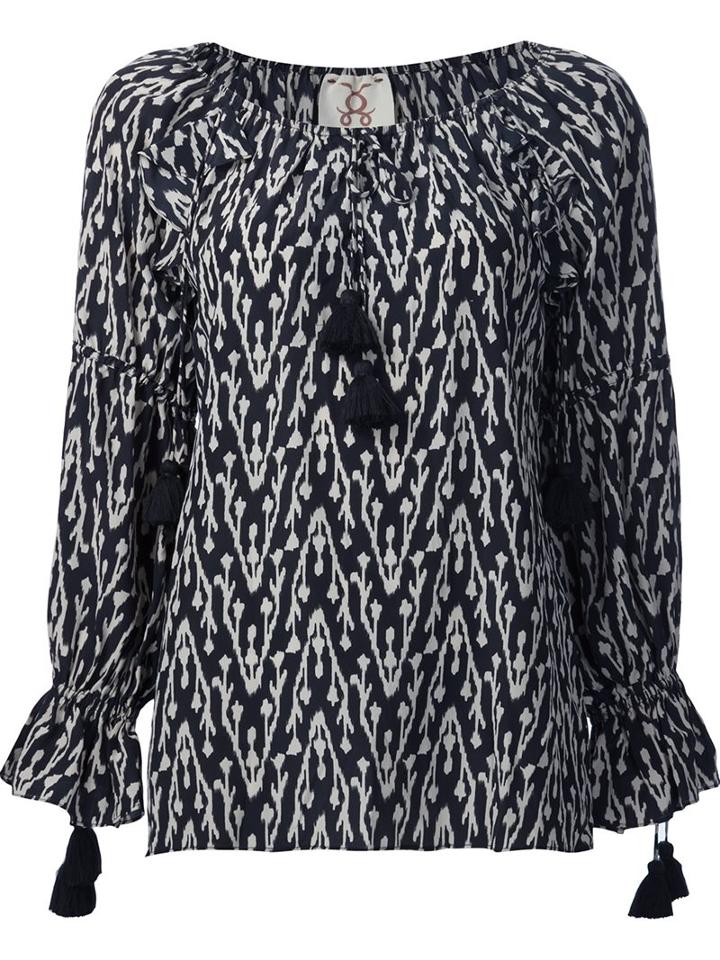 Figue 'clodie' Ikat Print Tassel Blouse, Women's, Size: Medium, Black, Silk