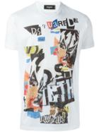 Dsquared2 Newspaper Collage T-shirt, Men's, Size: Large, White, Cotton