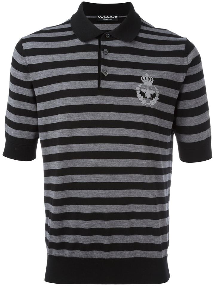 Dolce & Gabbana Embroidered Crown & Bee Polo Shirt, Men's, Size: 46, Black, Virgin Wool
