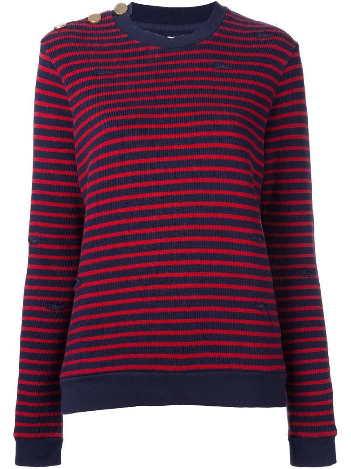 Zoe Karssen Distressed Knit Striped Sweater, Women's, Size: Small, Red, Cotton/polyamide