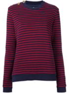 Zoe Karssen Distressed Knit Striped Sweater, Women's, Size: Small, Red, Cotton/polyamide