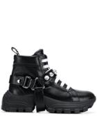 Miu Miu Embellished Strap Hi-top Sneakers - Black