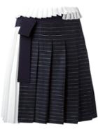 Victoria Victoria Beckham Striped Pleated Skirt, Women's, Size: 10, Blue, Linen/flax/cotton/polyester/silk