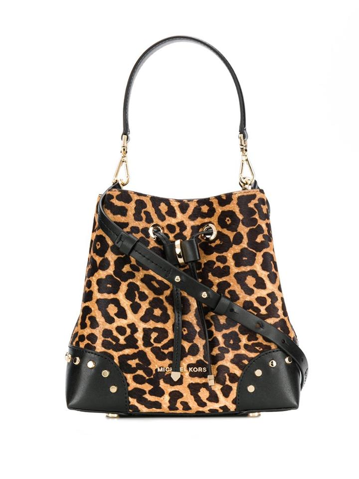 Michael Michael Kors Leopard Print Bucket Bag - Brown