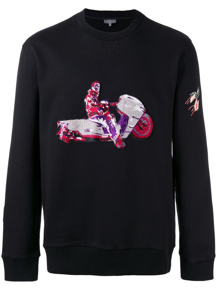 Lanvin Motorcycle Patch Sweatshirt, Men's, Size: Large, Black, Cotton/spandex/elastane
