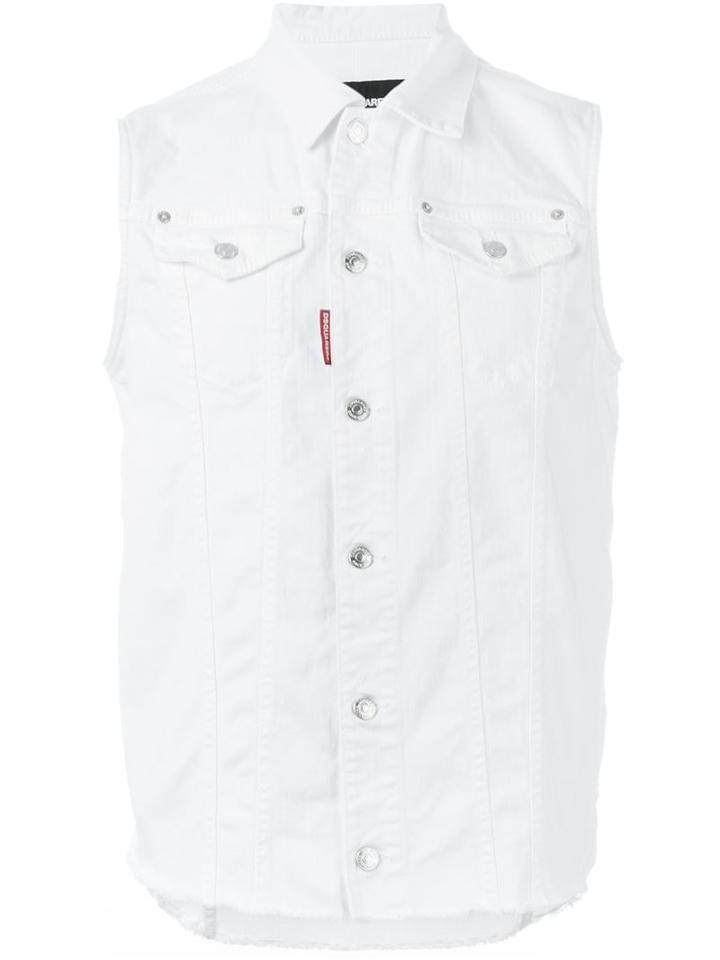 Dsquared2 Sleeveless Denim Jacket, Men's, Size: 52, White, Cotton/spandex/elastane