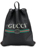 Gucci Logo Print Drawstring Backpack - Black