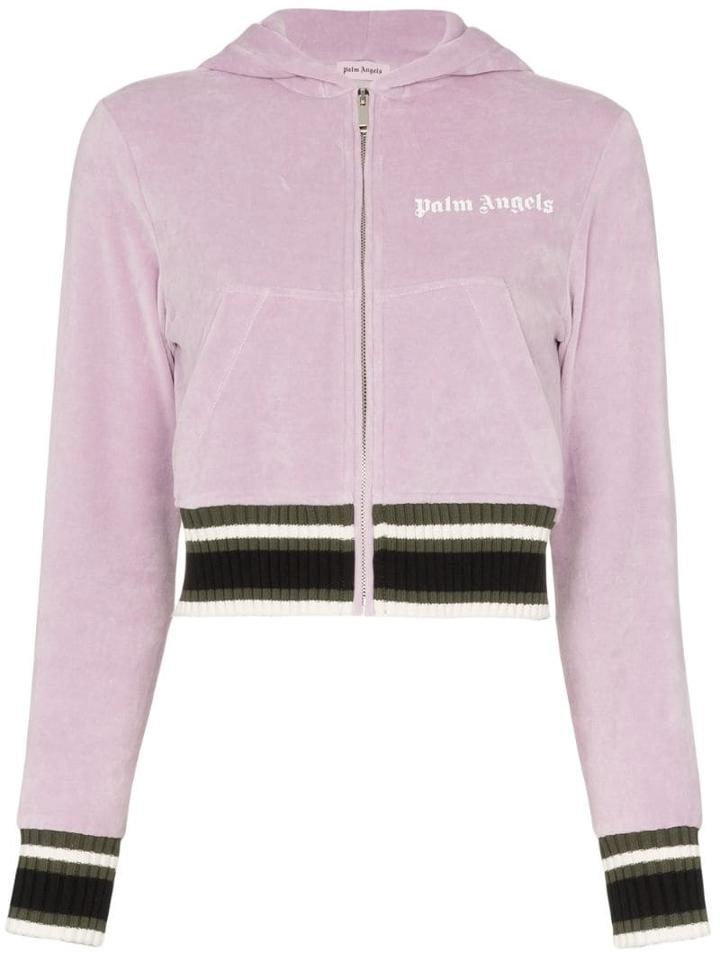 Palm Angels Cropped Logo Hoodie - Purple