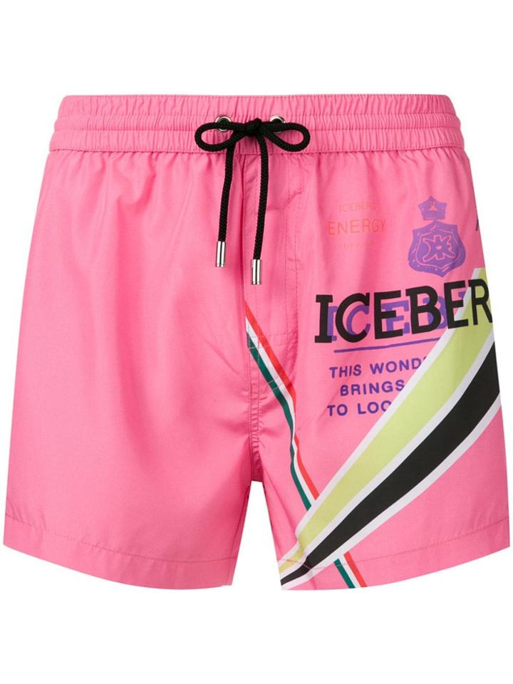 Iceberg Logo Print Swimming Shorts - Pink