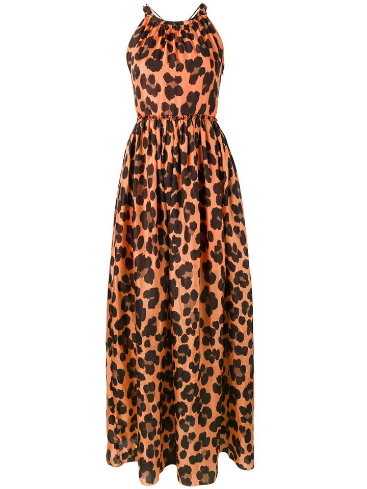 Blugirl - Long Leopard Print Dress - Women - Silk/cotton - 40, Yellow/orange, Silk/cotton