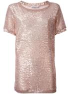 Dondup Sequin Embellished T-shirt, Women's, Size: Xs, Nude/neutrals, Polyamide/spandex/elastane/polyester