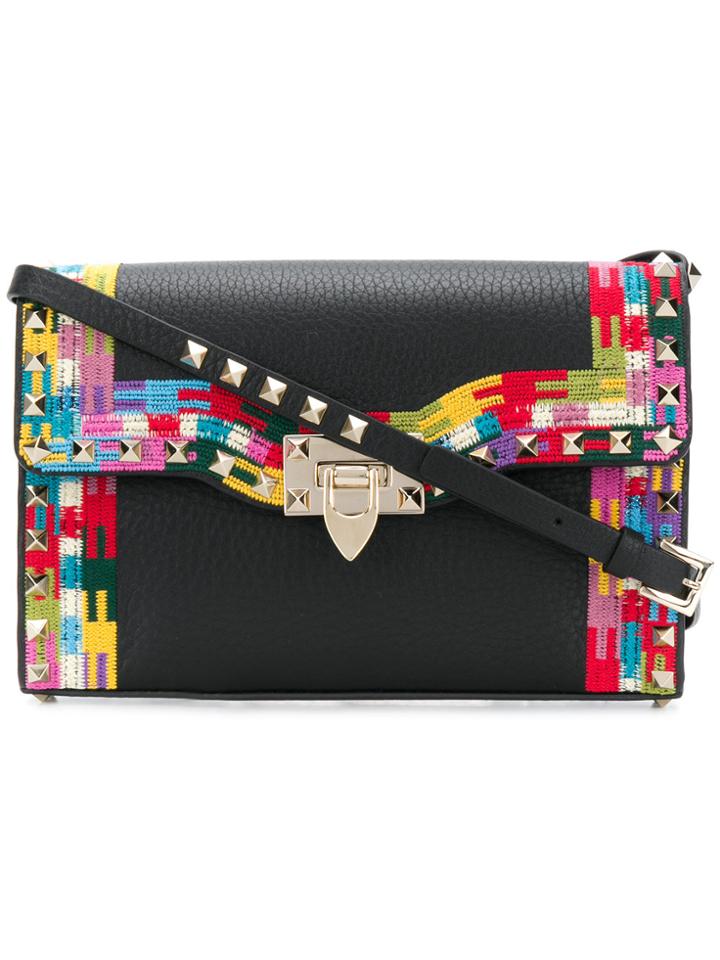 Valentino Valentino Garavani Rockstud Embroidered Shoulder Bag - Black