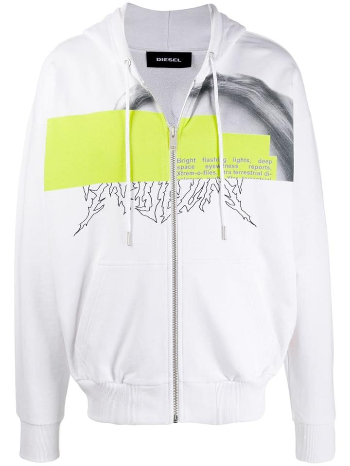 Diesel Zip-up Hoodie With Censored Photo Print - White