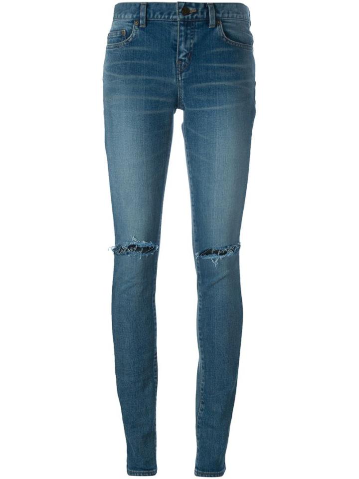 Saint Laurent Washed Skinny Jeans, Women's, Size: 30, Blue, Cotton/spandex/elastane