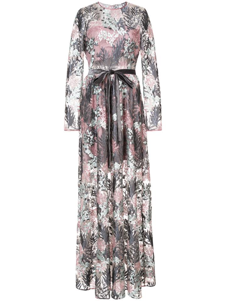 Alexis Floral Embroidered Maxi Dress - Pink & Purple