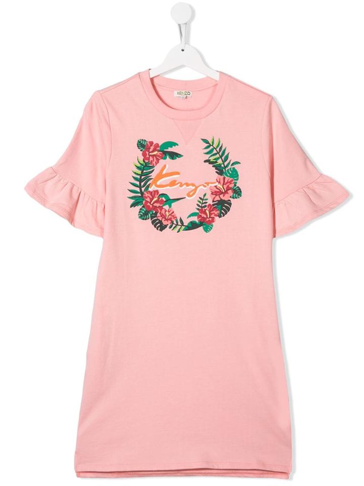 Kenzo Kids Floral Logo Print Dress - Pink