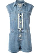 Sea Lace-up Denim Playsuit, Women's, Size: S, Blue, Cotton