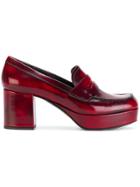 Prada Block Heeled Penny Loafers - Red