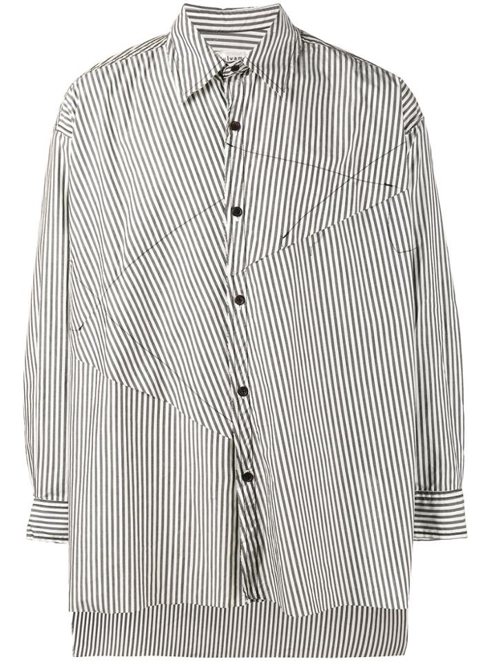 Sulvam Pinstripe Patchwork Shirt - Black