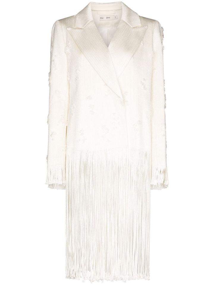 Xu Zhi Fringe Trim Double-breasted Blazer - White
