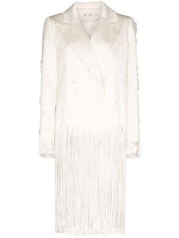 Xu Zhi Fringe Trim Double-breasted Blazer - White