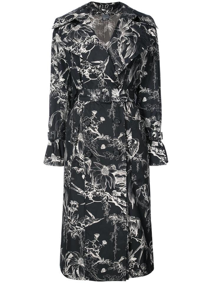 Alexander Mcqueen Floral Trench Coat - Black