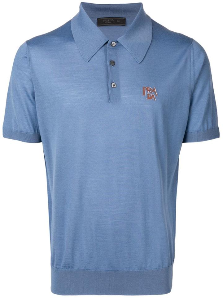 Prada Contrasting Logo Polo Shirt - Blue