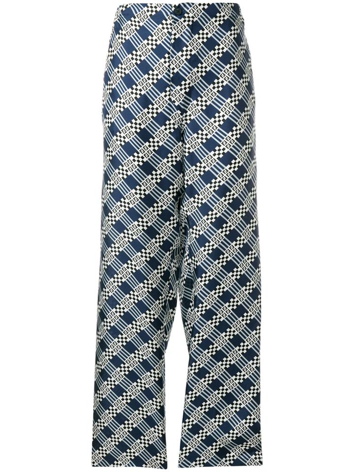 Fendi Ff Logo Damier-print Trousers - Blue