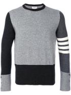 Thom Browne Crewneck Pullover With 4-bar Stripe In Grey Funmix