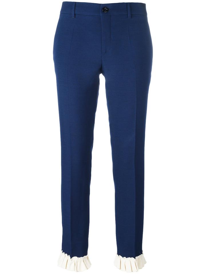 Gucci Frill Detail Slim Fit Trousers, Women's, Size: 44, Blue, Silk/wool/viscose/polyester