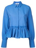 Msgm - Striped Frill Hem Shirt - Women - Cotton/polyester - 48, Blue, Cotton/polyester