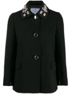 Prada Crystal Embellished Collar Jacket - Black
