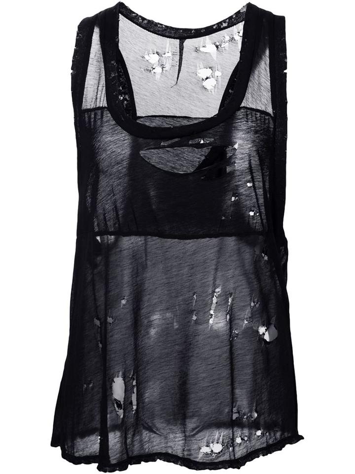 Unravel Distressed Tank Top, Women's, Size: Large, Black, Acetate