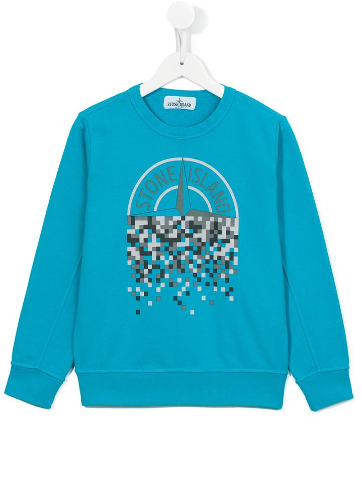 Stone Island Kids Pixel Logo Print Sweatshirt, Boy's, Size: 12 Yrs, Blue