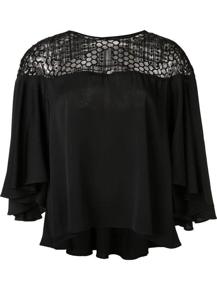 Milly Embellished Panel Blouse, Women's, Size: 12, Black, Nylon/spandex/elastane/silk