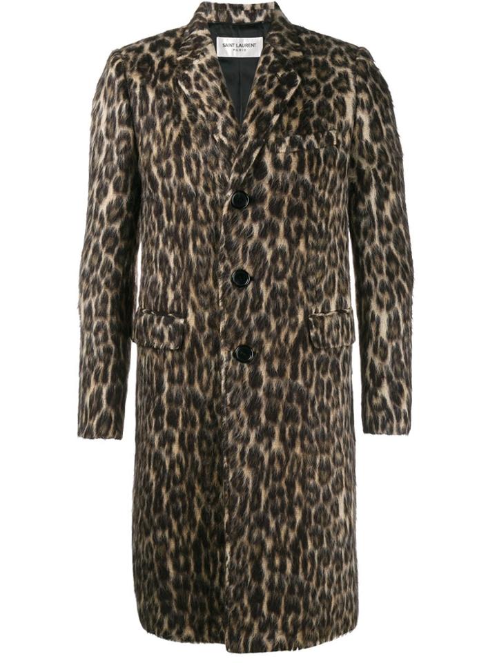 Saint Laurent Leopard Print Coat - Brown