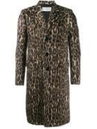 Saint Laurent Leopard Print Coat - Brown