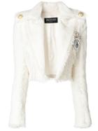 Balmain Embellished Cropped Tweed Jacket - White