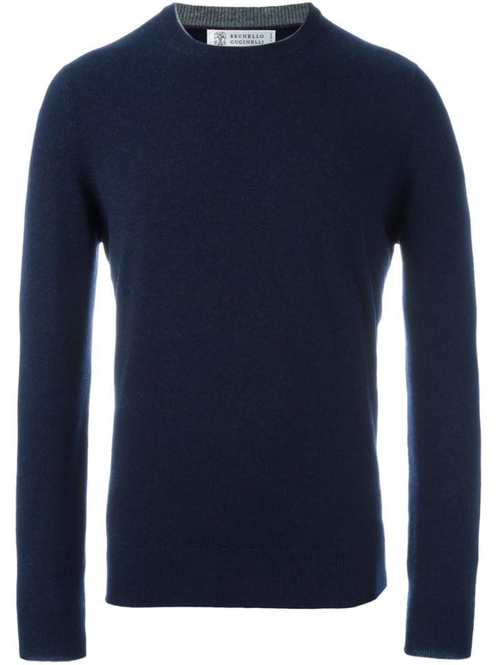 Brunello Cucinelli Cashmere Crew Neck Jumper, Men's, Size: 50, Blue, Cashmere