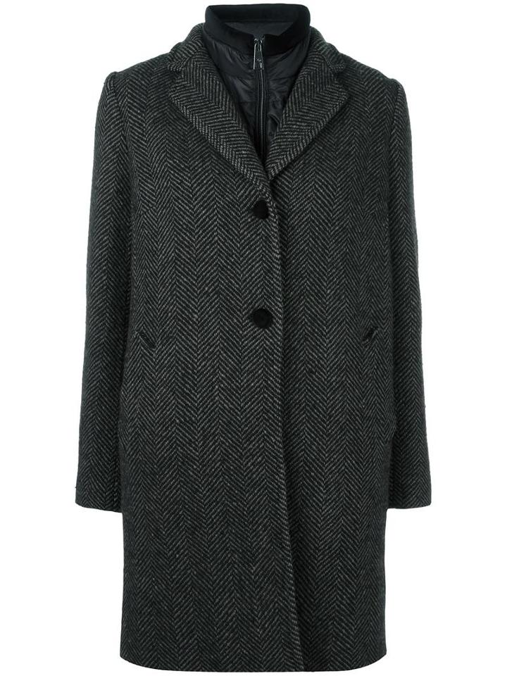 Fay Herringbone Mid Coat, Women's, Size: Small, Black, Virgin Wool/polyester/polyamide