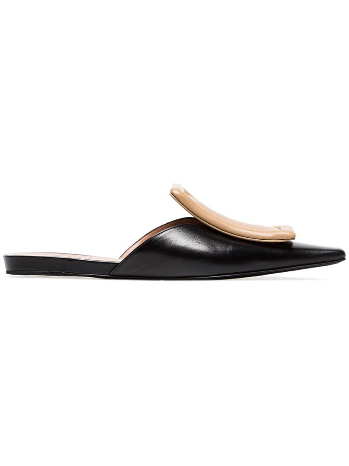 Marni Black And Nude Square Cap Toe Leather Mules