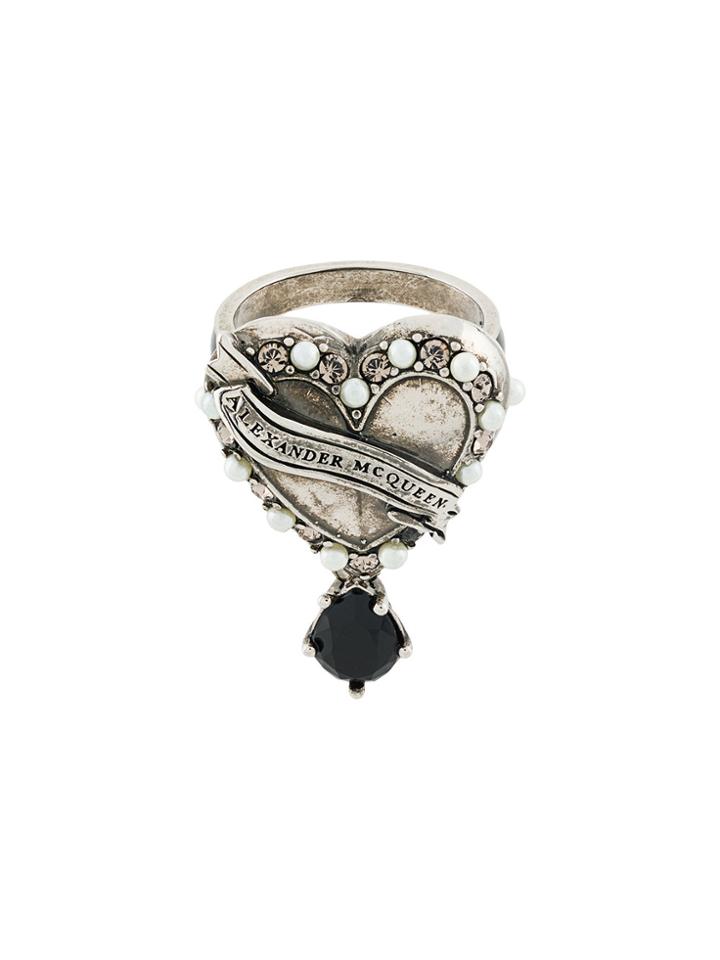 Alexander Mcqueen Heart Locket Ring - Metallic