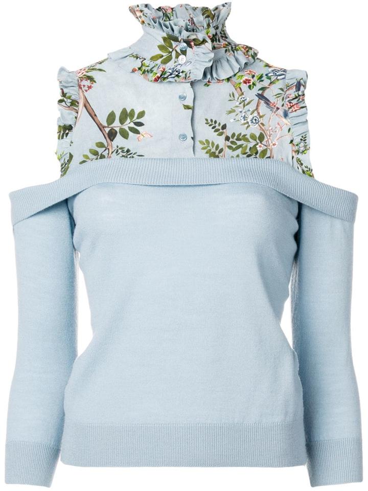 Elisabetta Franchi Blouse Roll Top Sweater Two-fer - Blue