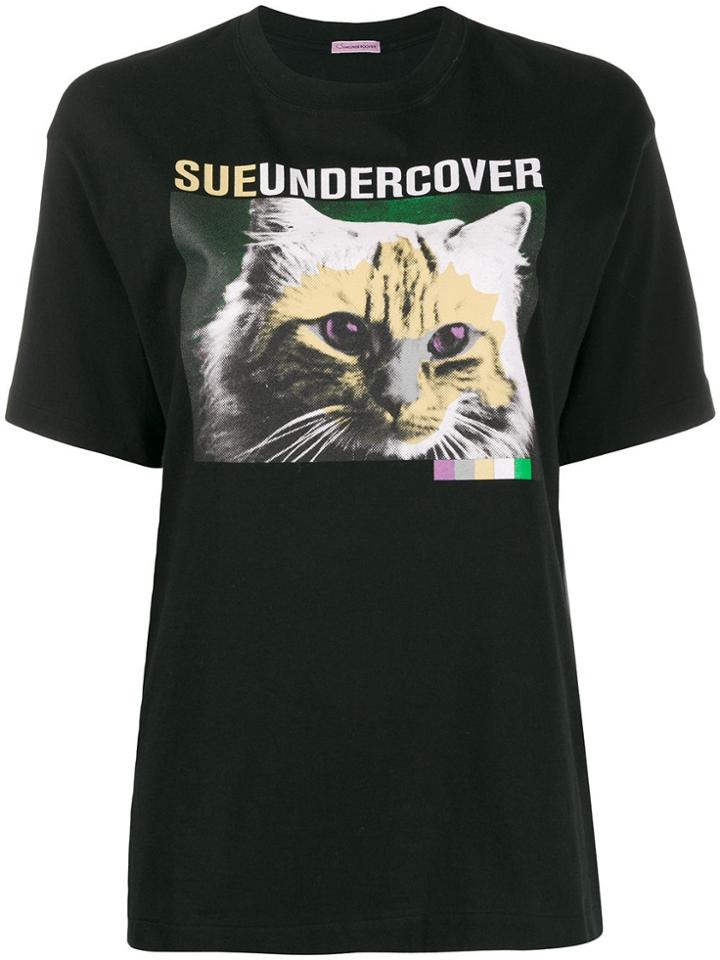 Sueundercover Cat Print T-shirt - Black